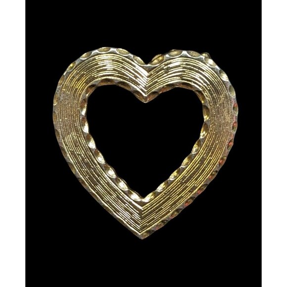 Vintage Open Heart Textured Gold Tone Brooch - Picture 1 of 4